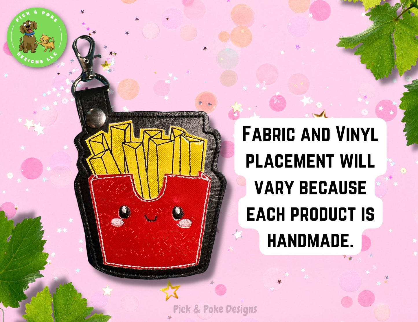 French Fries ID Card Badge Holder with Lobster Clasp |  Vinyl Faux Leather | Vertical Protector Case